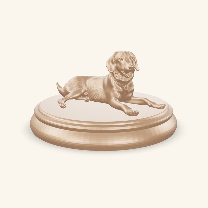 Duke's keepsake sculpt in Copper, resting on the display base